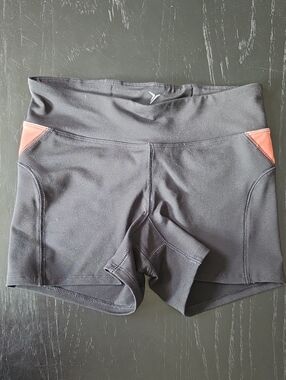 Women's Black Athletic Shorts with Orange Accents